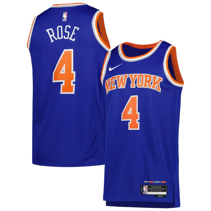 Men New York Knicks #4 Derrick Rose Nike Blue Icon Edition 2022-23 Swingman NBA Jersey->new york knicks->NBA Jersey